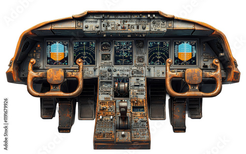 Vintage Aircraft Cockpit Control Panel Isolated on transparent background