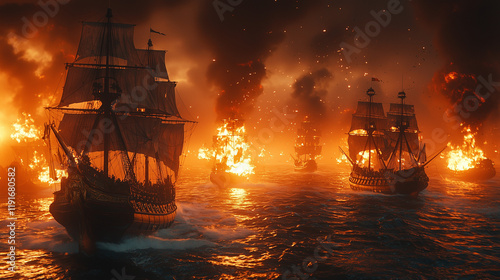 Wallpaper Mural Pirate ships engaged in a fierce battle Torontodigital.ca