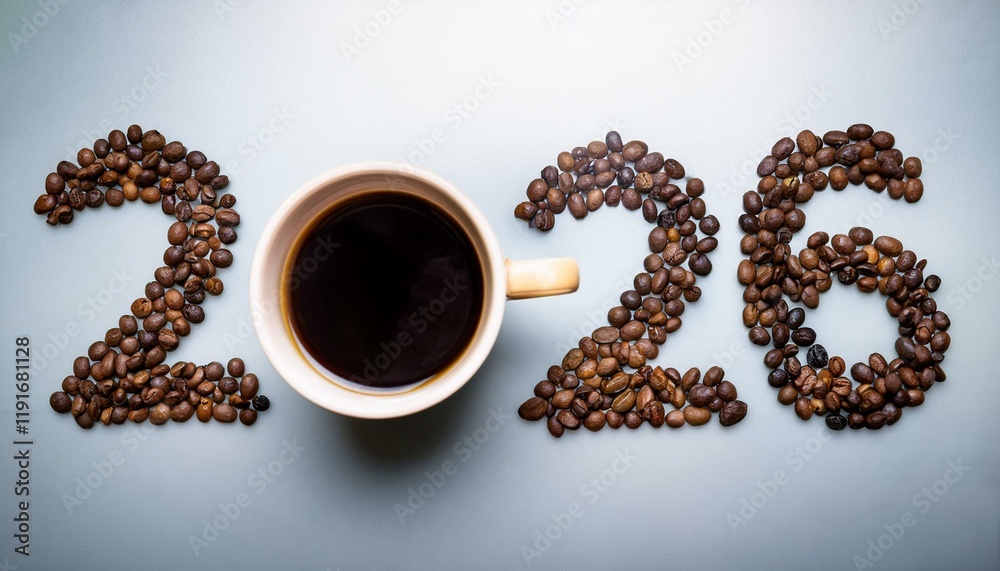 Naklejka premium Generated image Coffee beans forming the number 2026 with a cup of coffee