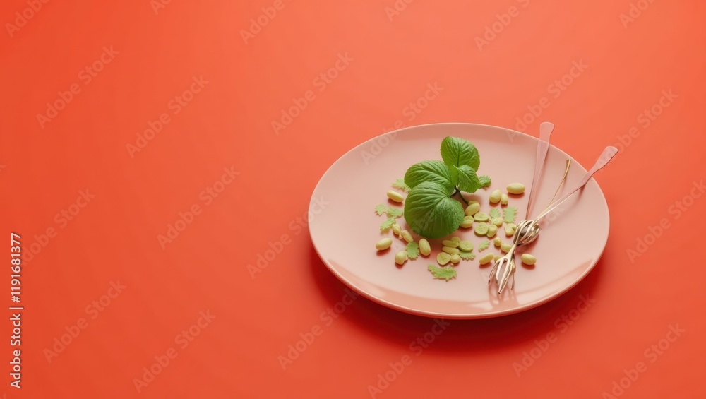 Coral pink dumbbell on right. Soft green background. Copy space for text, 3D render AI Generated Designer Element Coral pink dumbbell on right. Soft green background. Copy space for text, 3D render AI Generated Designer Element