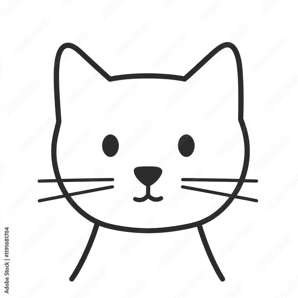 Cute cartoon cat face, white background, children's book illustration Cute cartoon cat face, white background, children's book illustration