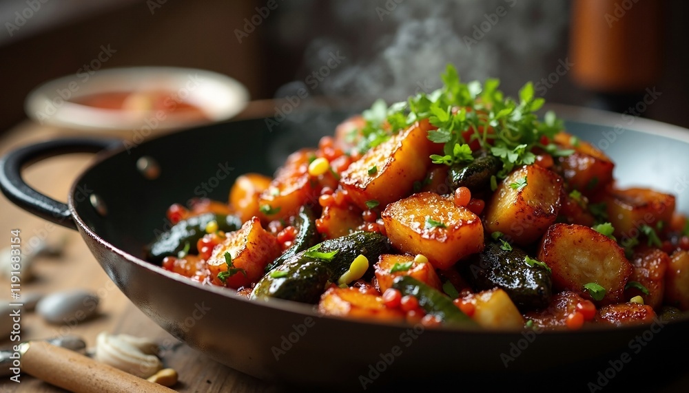 A meticulously styled presentation of Eggplant with Garlic Sauce. A meticulously styled presentation of Eggplant with Garlic Sauce.