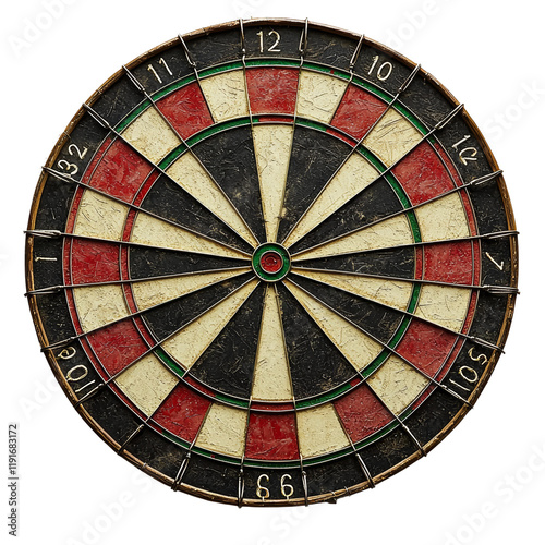 Dartboard with Red and Green Sections for Game Play Isolated on transparent background