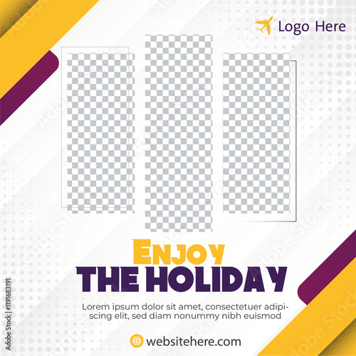 Holiday travel vacation tour Social Media Post Template with Photo Frame