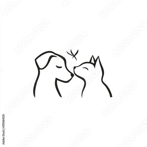 Dog and cat nuzzle, friendship, love, white background, pet adoption