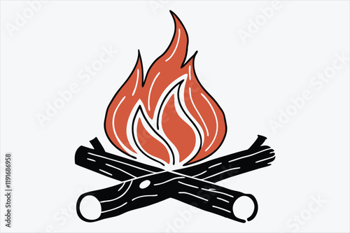 A stylized graphic of a campfire