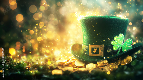 Enchanting st. patrick's day celebration featuring glowing hat and gold coins