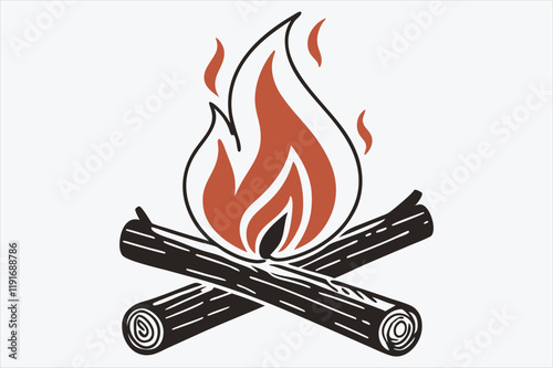 A stylized graphic of a campfire