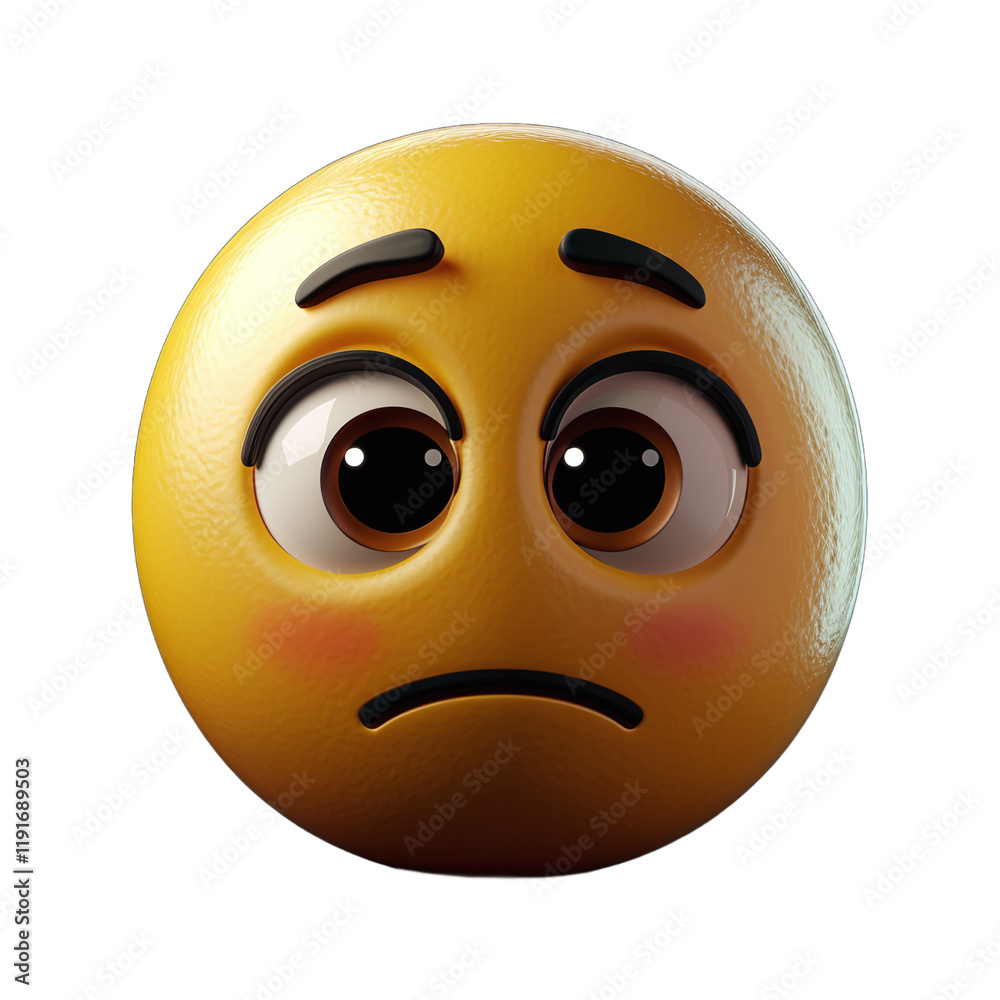 Fototapeta premium Sad emoji expresses emotions with large, soulful eyes and a downturned mouth representing feelings of disappointment and longing