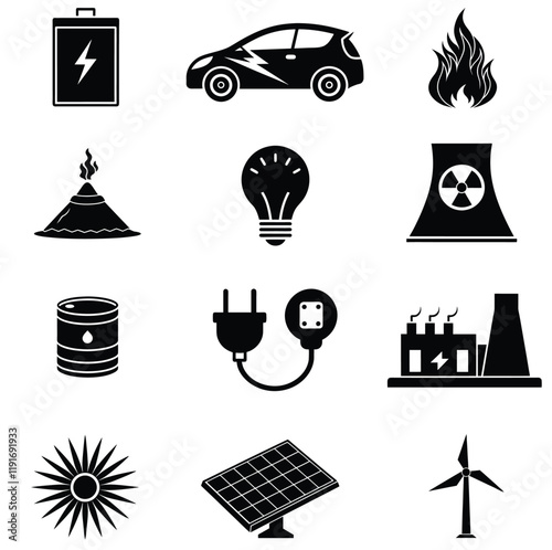 Simple Set of Energy Types Related Vector Icons.