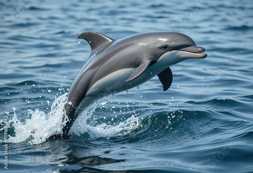 A Dusky Dolphin Leaps Gracefully Through Ocean Waves photo