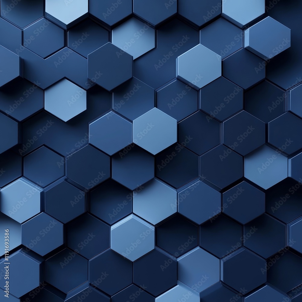 Intricate hexagonal shapes are arranged in a seamless pattern, showcasing various shades of blue and gray Intricate hexagonal shapes are arranged in a seamless pattern, showcasing various shades of blue and gray
