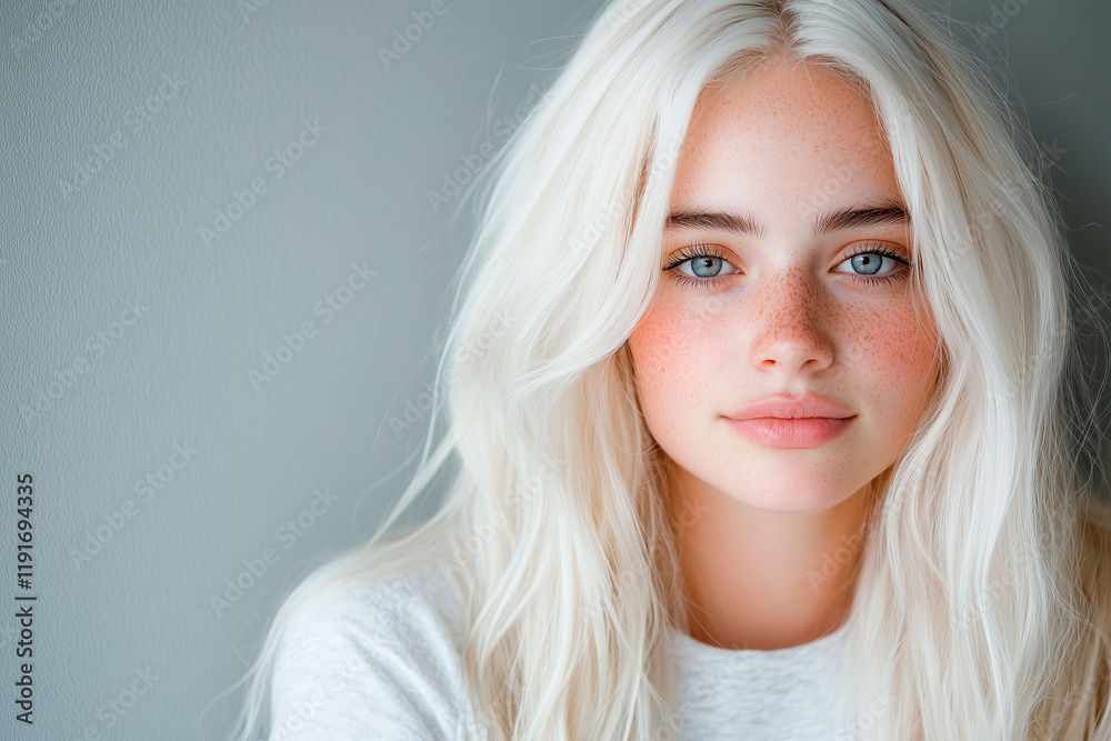 Fototapeta premium Portrait of Young Woman with Platinum Blonde Hair