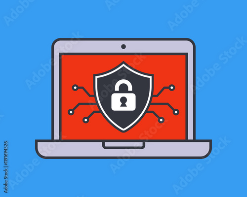cyber defense shield and lock icon. cyber security on computer.