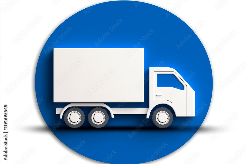 White Box Truck Icon on Blue Circle Background White Box Truck Icon on Blue Circle Background