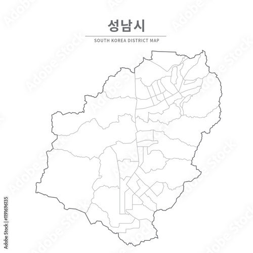 Seongnam Map. Map of South Korea with Major Cities, Clean Line Design on White Background.