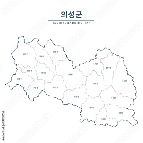 Uiseong Map. Map of South Korea with Major Cities, Clean Line Design on White Background. photo