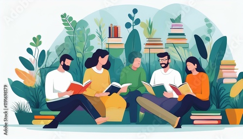 Wallpaper Mural Generated image Books graphics -book week events. Modern flat vector concept illustrations of reading people Torontodigital.ca