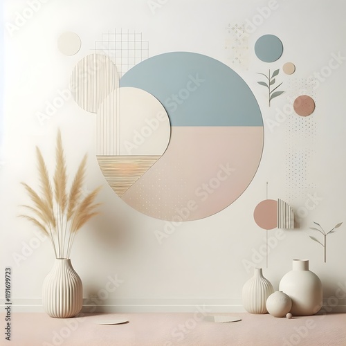 Minimalist Pastel Geometric Still Life with Spheres, Arches and Soft Pink Tones – Modern Abstract Composition