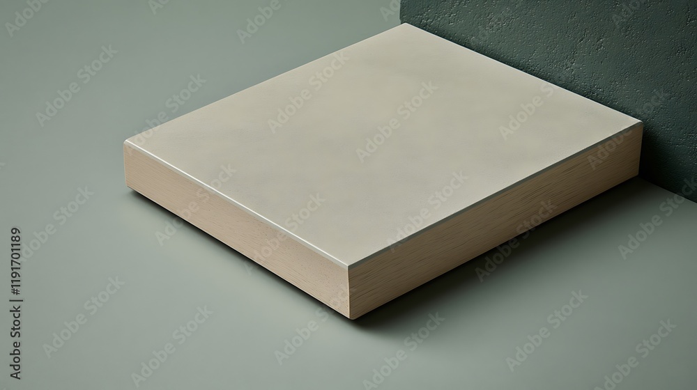 Light Beige Square Platform Against Green Background Light Beige Square Platform Against Green Background