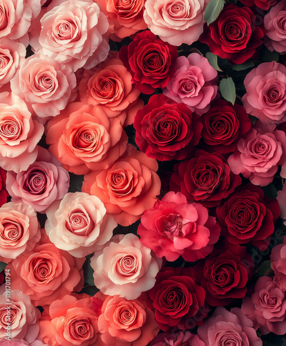 Vibrant Valentine Roses in Shades of Love: Red, Pink, and Coral Blossoms
