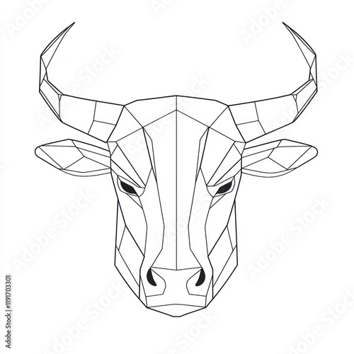 Geometric bull head design, white background, art print photo