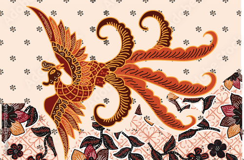Bird motif batik design. Traditional Indonesian fabric, namely batik fabric that has a unique and different pattern. Vector EPS