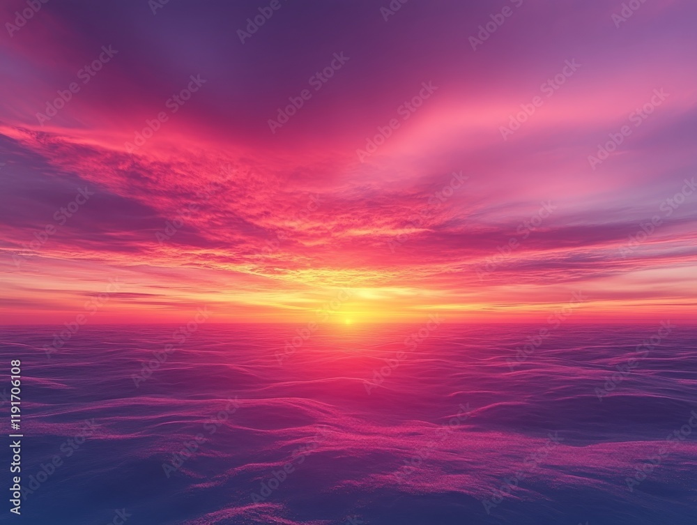 Obraz premium A breathtaking panorama of a majestic mountain range bathed in the vibrant hues of a fiery sunset. The sky is ablaze with a fiery orange and pink, contrasting beautifully with the snow-capped peaks.
