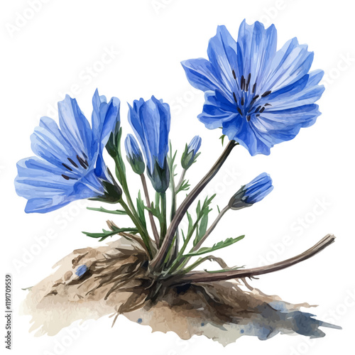 A watercolor painting of chicory root, isolated on a white background. Chicory Root vector.
