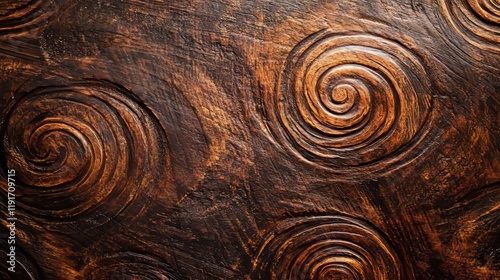 Rustic wood texture with intricate swirling patterns in warm tones