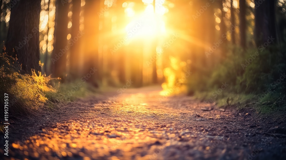 Golden Hour Path: A Serene Forest Trail at Sunset Golden Hour Path: A Serene Forest Trail at Sunset