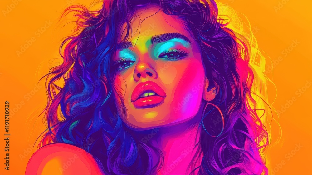 Obraz premium Vibrant Woman Portrait Neon Hair Makeup Style