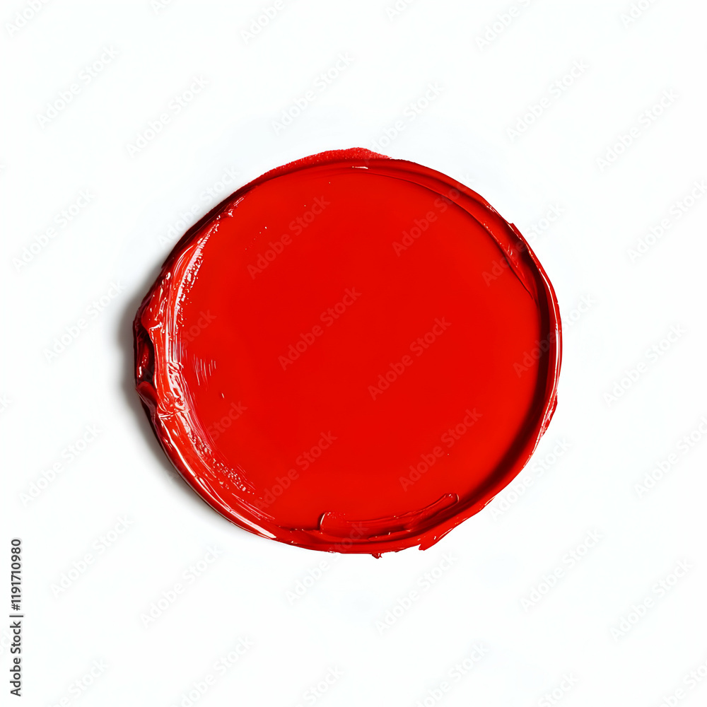 Red Paint Stroke Forms a Circle on White Background Creating a Bold Contrast. Red Paint Stroke Forms a Circle on White Background Creating a Bold Contrast.