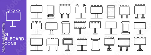 Billboard icon set. Advertising marketing symbols. Billboard, signboard outline icons. Vector