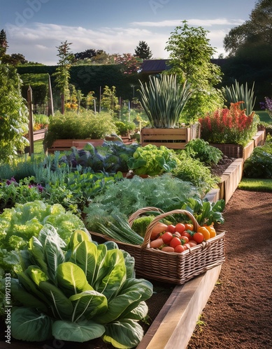 Wallpaper Mural Generated image A vibrant garden scene showcasing a variety of fresh vegetables and herbs grown locally Torontodigital.ca