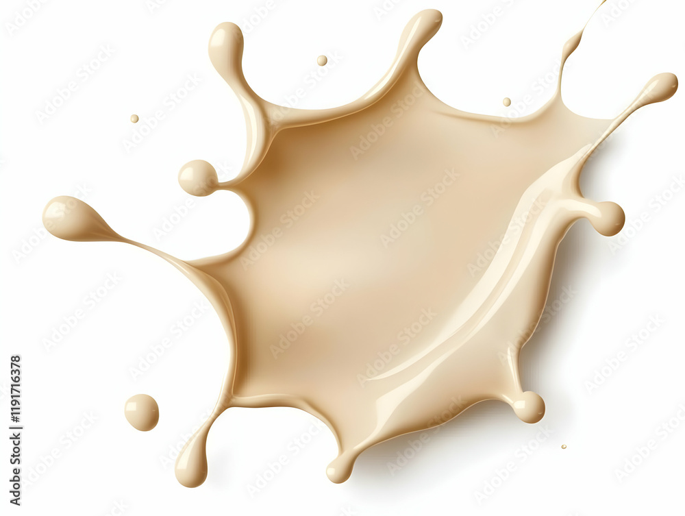 Beige Liquid Splash Spreads Dynamically Across a White Backdrop with Smooth, Glossy Texture. Beige Liquid Splash Spreads Dynamically Across a White Backdrop with Smooth, Glossy Texture.