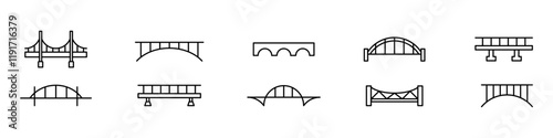 Bridge icons set. Viaduct road symbols collection. Vector icons
