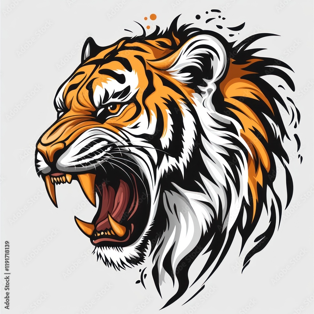 custom made wallpaper toronto digitalRoaring tiger head, wild animal portrait, jungle background, graphic design