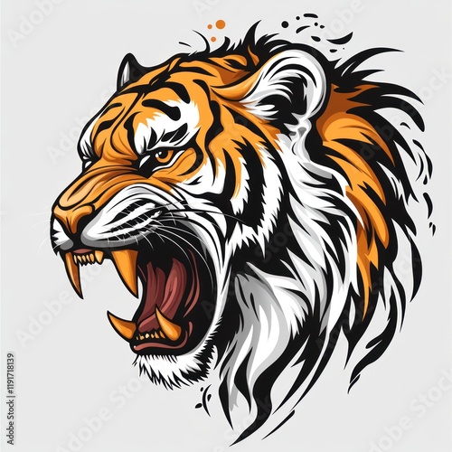 Wallpaper Mural Roaring tiger head, wild animal portrait, jungle background, graphic design Torontodigital.ca