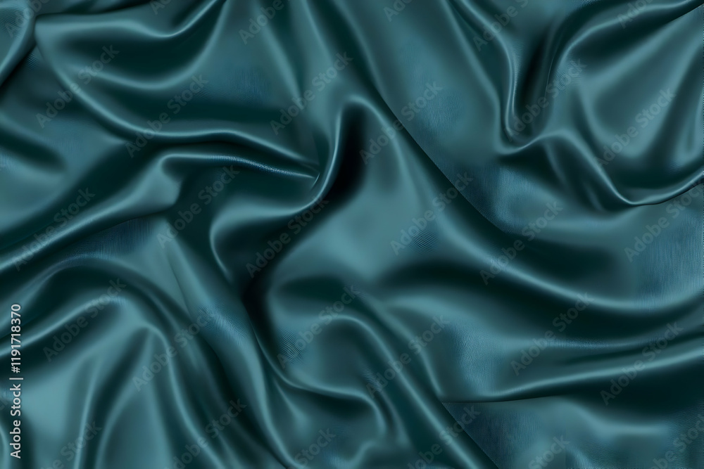 Obraz premium Smooth Teal Satin Fabric Flows Elegantly, Creating Luxurious Waves and Soft Folds in Gentle Light.