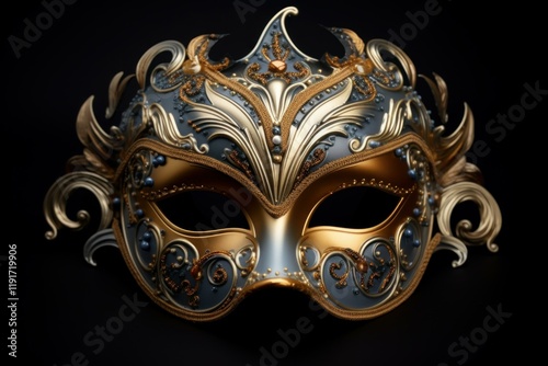 Elegant venetian mask featuring intricate gold and silver decorations, perfect for mardi gras celebrations photo