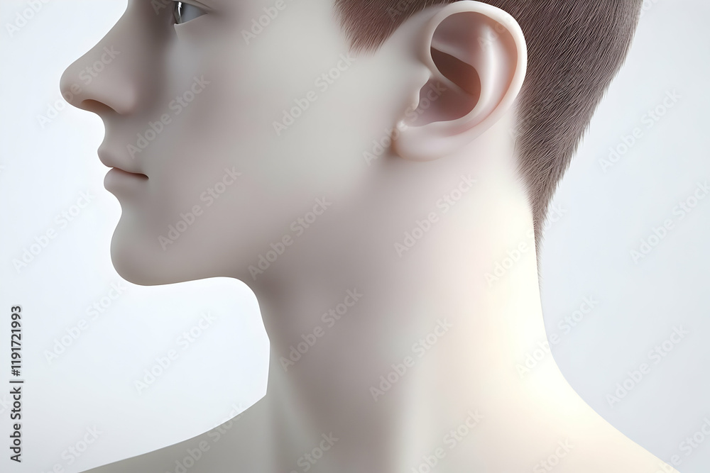 3D Render of a Male Face Showing Ear, Nose, and Jawline in Profile View 3D Render of a Male Face Showing Ear, Nose, and Jawline in Profile View