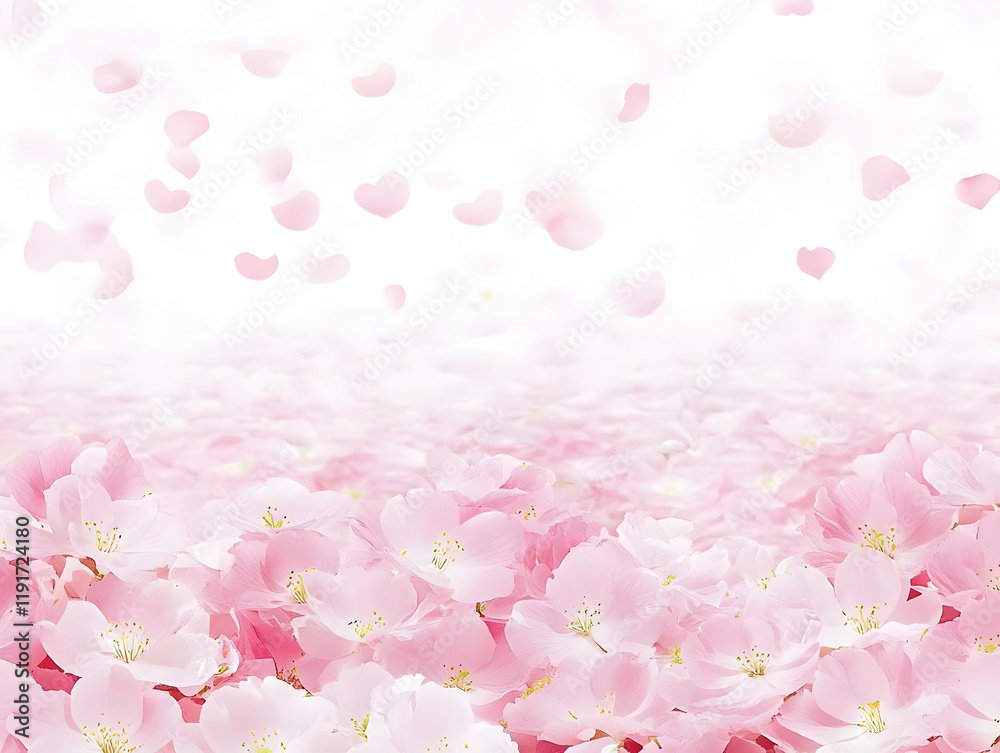 Delicate Pink Petals Gently Fall onto a Bed of Blossoms Creating a Serene Spring Scene Delicate Pink Petals Gently Fall onto a Bed of Blossoms Creating a Serene Spring Scene