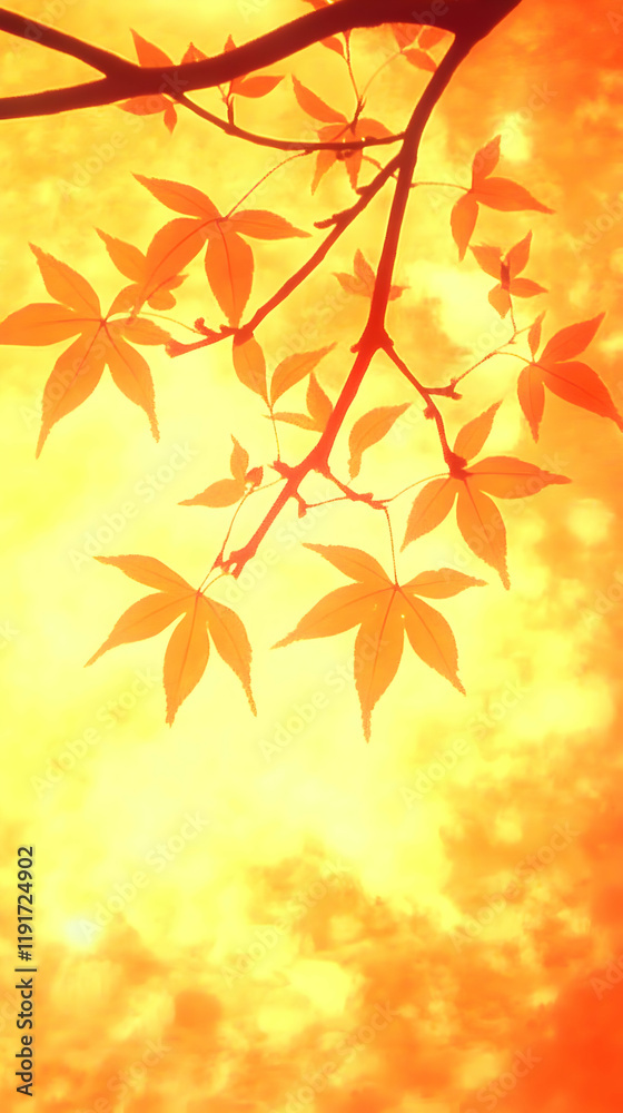 Autumn Leaves Glow Against a Vibrant Golden Sky at Sunset in a Serene Natural Landscape Autumn Leaves Glow Against a Vibrant Golden Sky at Sunset in a Serene Natural Landscape