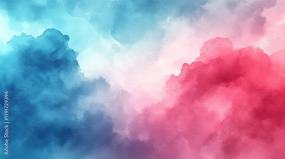 Abstract Watercolor Background with Blue and Red Hues, Soft Clouds, Dreamy Texture Abstract Watercolor Background with Blue and Red Hues, Soft Clouds, Dreamy Texture