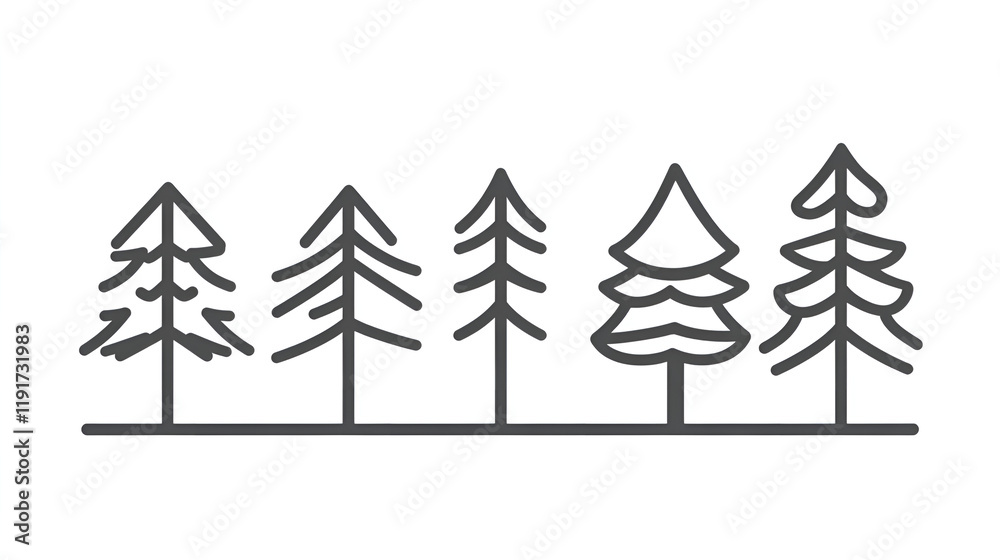 Fototapeta premium Minimalist line drawing of evergreen trees in a stylized arrangement
