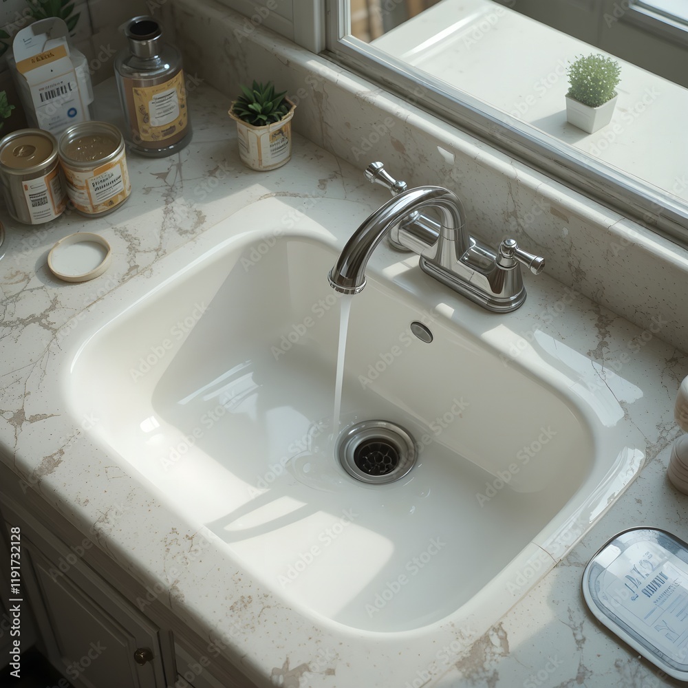 Fototapeta premium Minimalist square wash basin next to the window