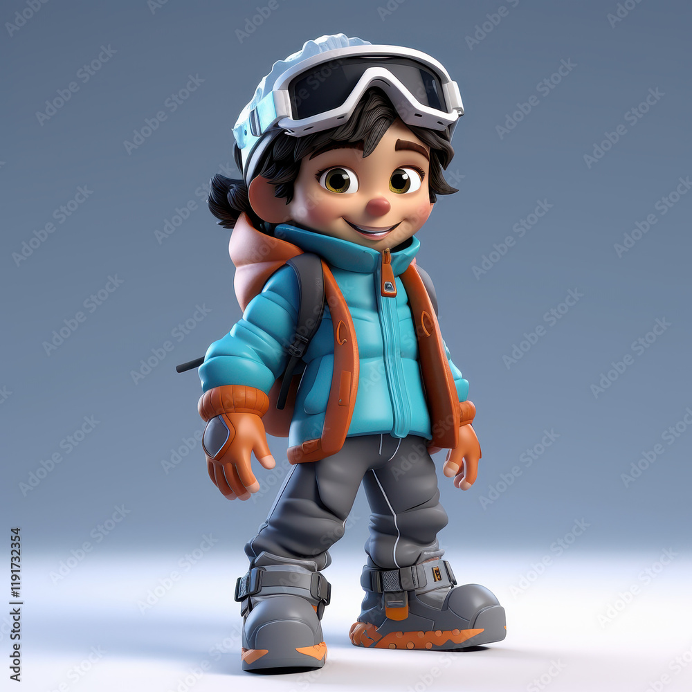 Cute Cartoon Child in Winter Ski Gear Illustration with Snow Goggles and Backpack Perfect for Winter Sports Theme Cute Cartoon Child in Winter Ski Gear Illustration with Snow Goggles and Backpack Perfect for Winter Sports Theme
