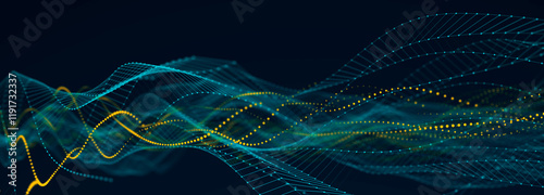 Digital technology background. Dynamic wave of glowing points. Futuristic background for presentation design. 3d rendering.