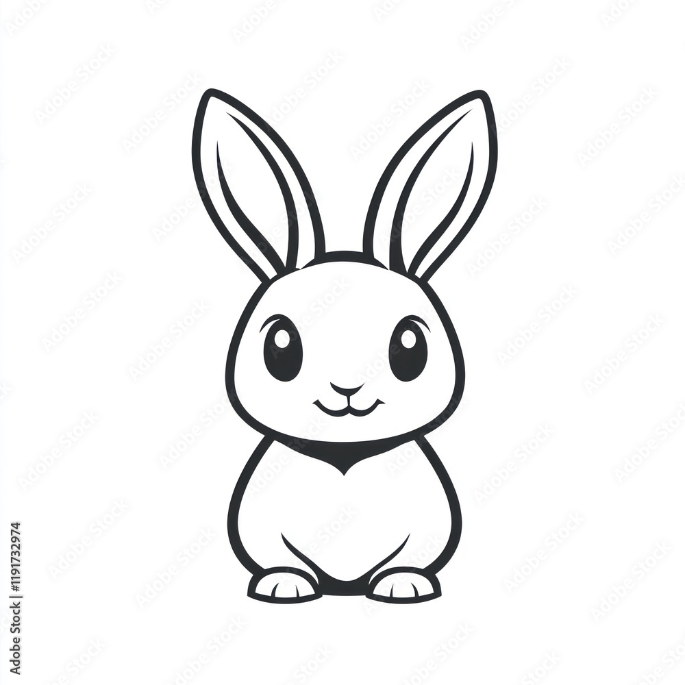 Cute cartoon bunny, sitting, white background, children's illustration Cute cartoon bunny, sitting, white background, children's illustration
